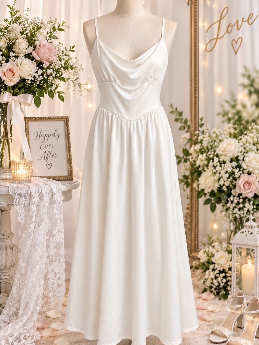 Elegant White Satin Dress